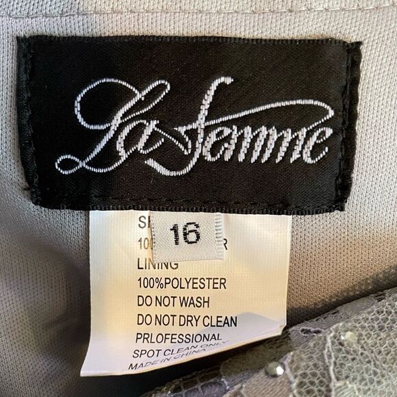 La Femme Platinum Colored Gown Size 16 - Picture 3 of 14